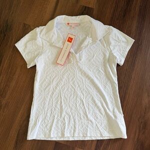 NWT Jude Connally Sierra Polo Sz XS White Jacquard Jude Cloth Ruffled Golf